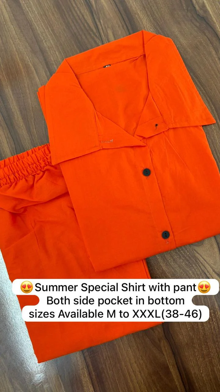 Rust Orange Pure Cotton Coord Set | Shirt & Wide Leg Pant - Image 3