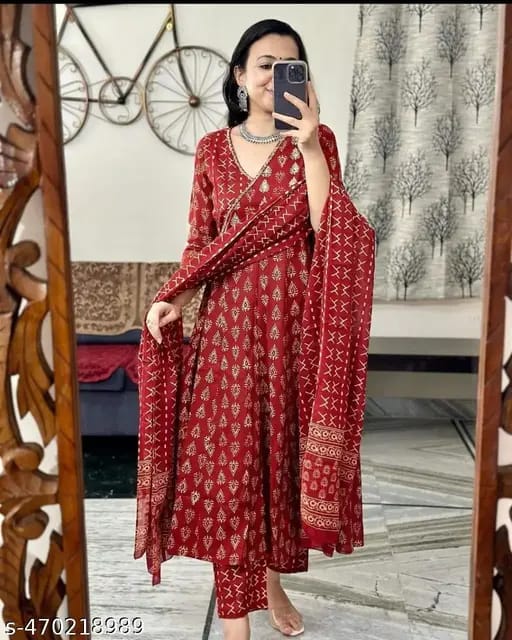 Red Cotton Suit with Cotton Dupatta - Image 2