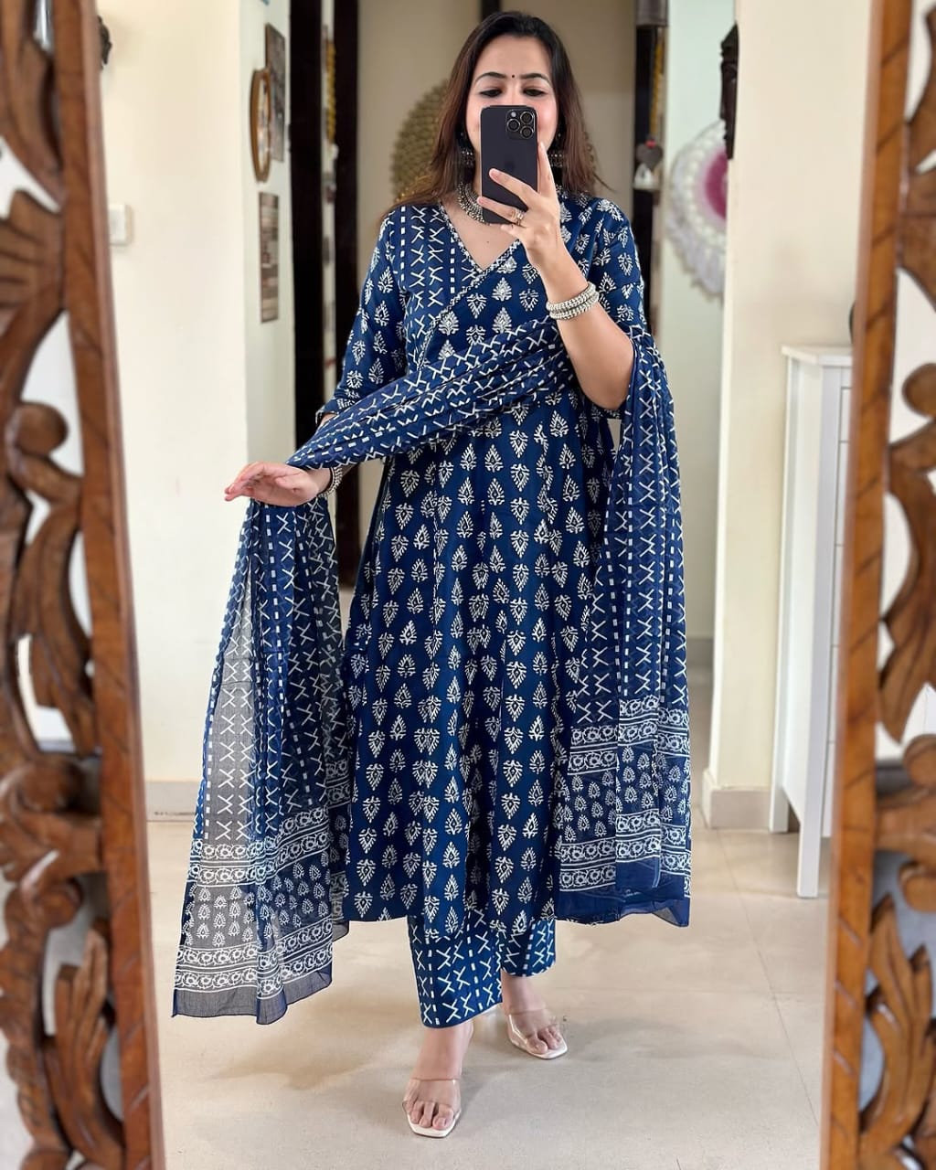 Indigo Blue Cotton Suit with Cotton Dupatta - Image 2