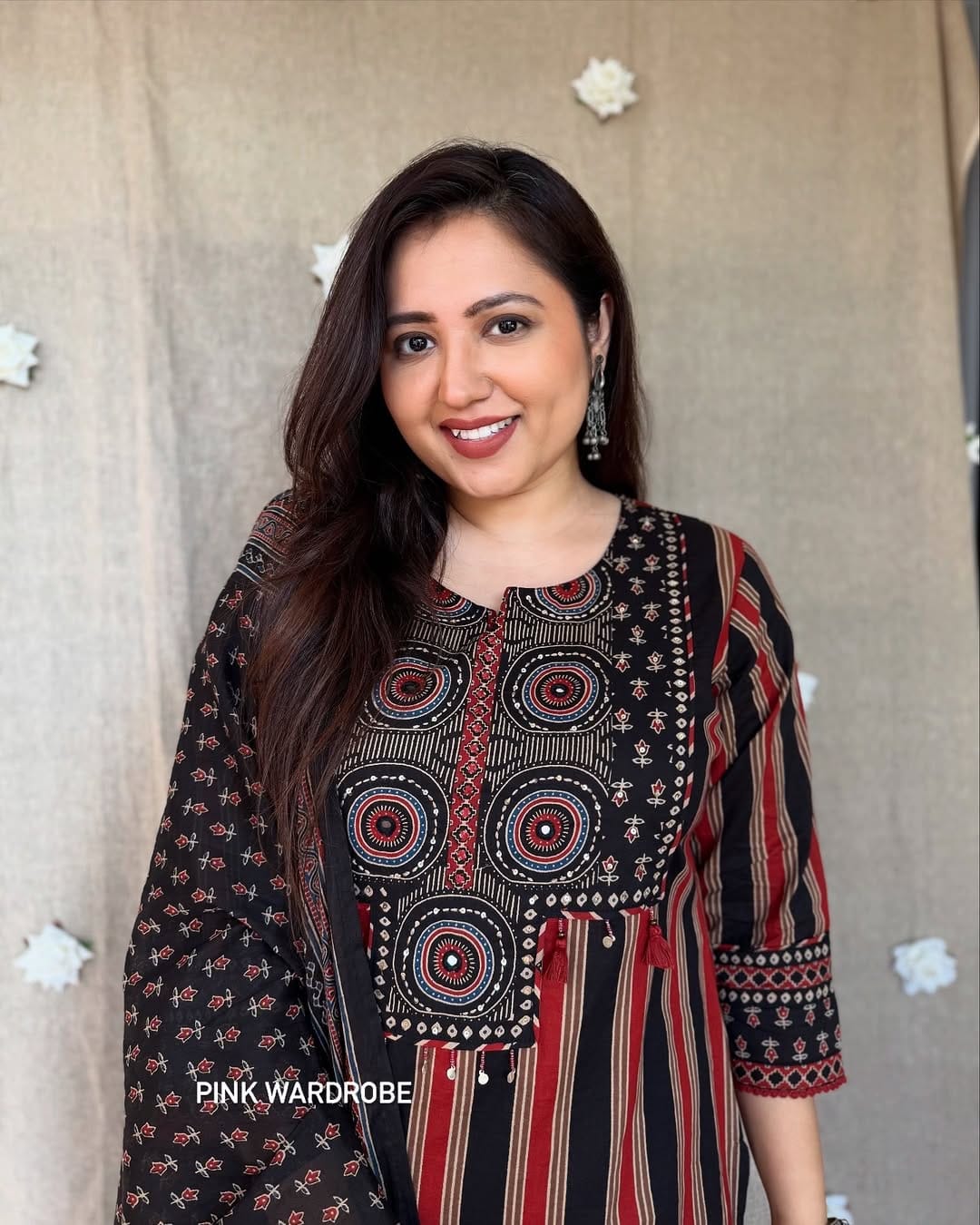 Black Cotton Printed Kurti Pant Dupatta Set for Women - Image 3