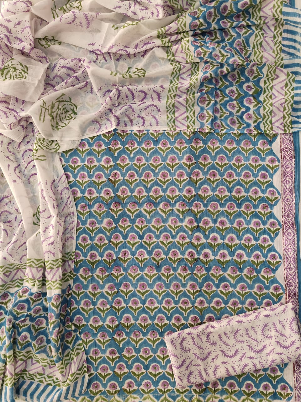 Exclusive Hand Block Cotton Suit With Cotton Dupatta(BFCOT38)