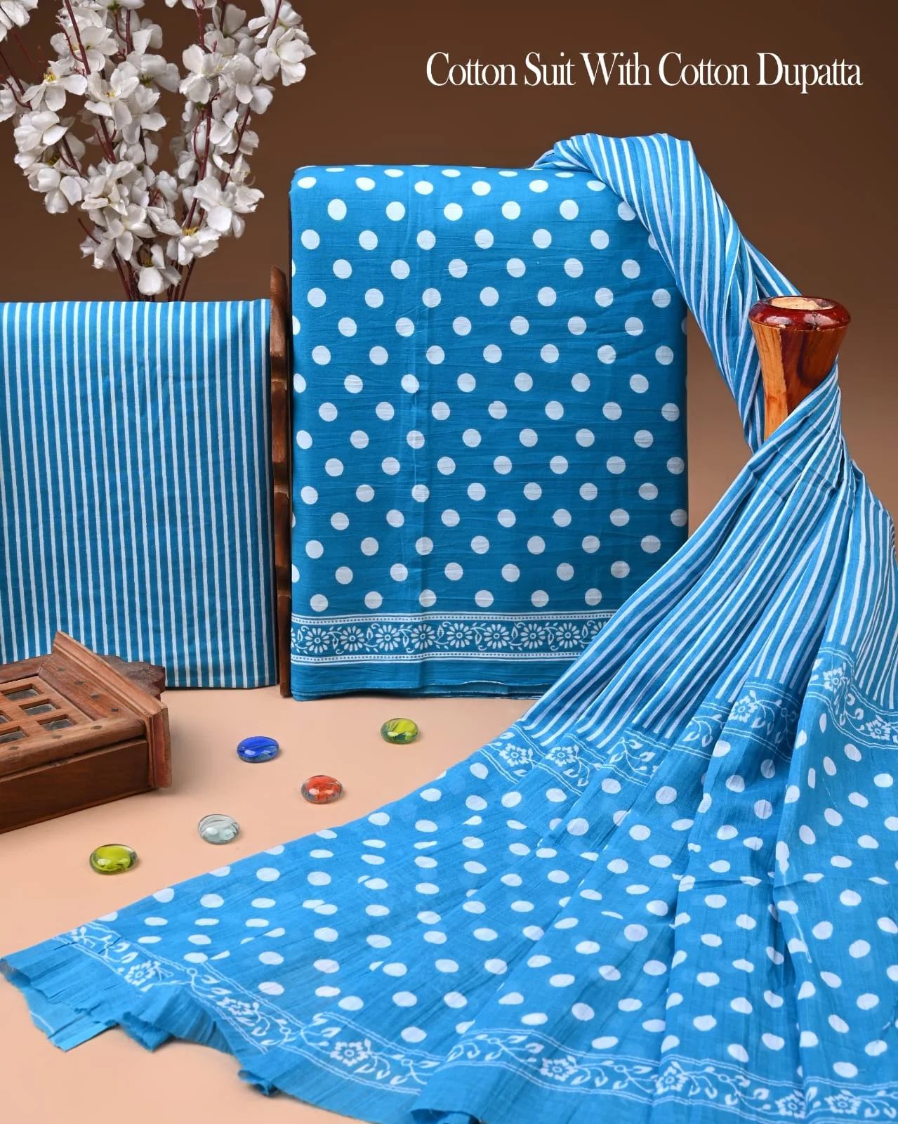 Exclusive Hand Block Cotton Suit With Cotton Dupatta(BFCOT118)