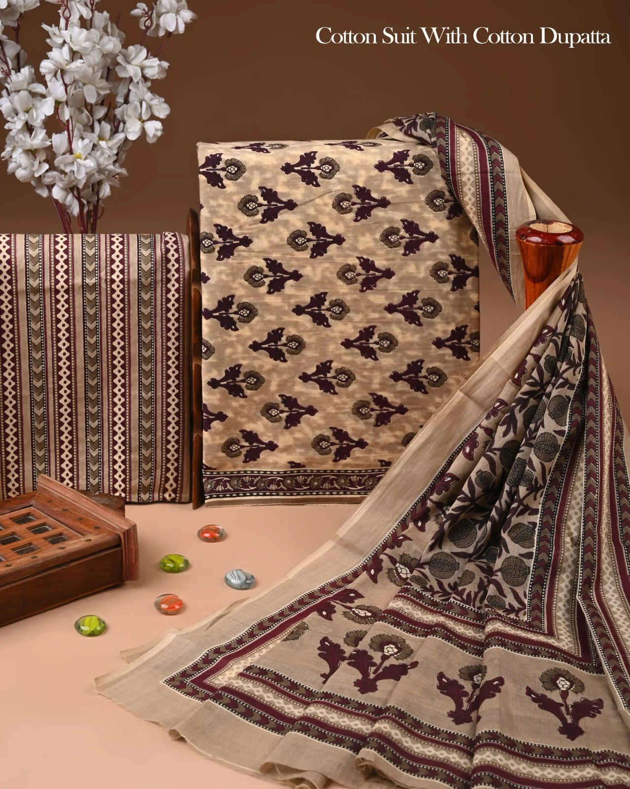Exclusive Hand Block Cotton Suit With Cotton Dupatta(BFCOT167)