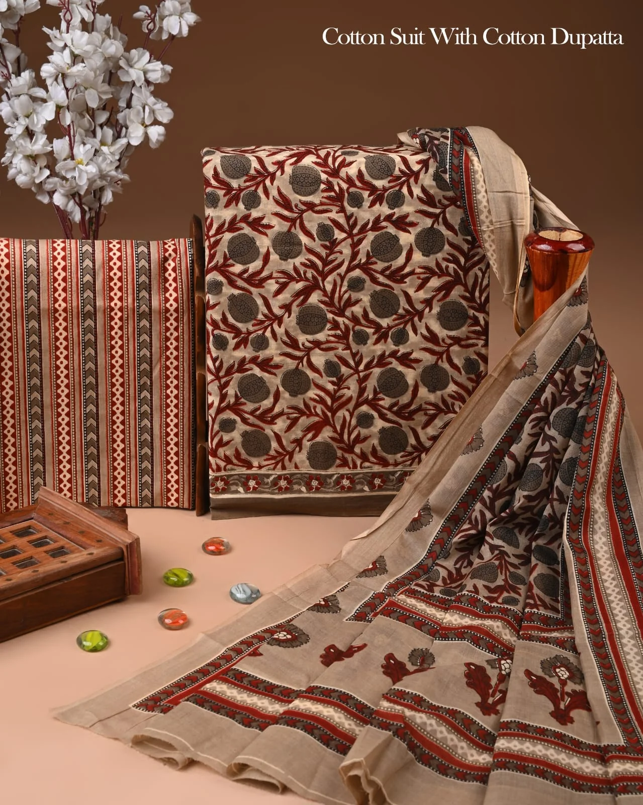 Exclusive Hand Block Cotton Suit With Cotton Dupatta(BFCOT168)