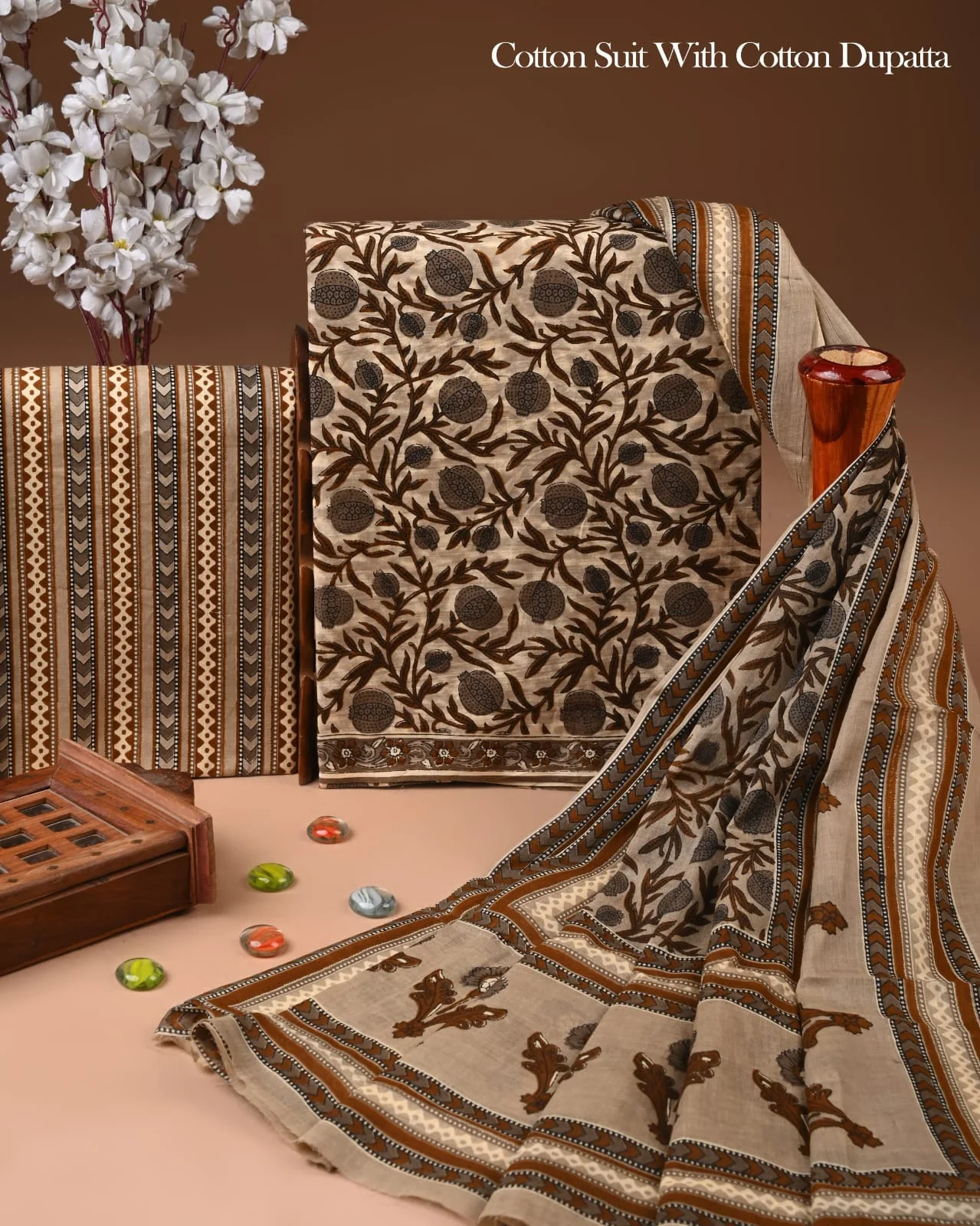 Exclusive Hand Block Cotton Suit With Cotton Dupatta(BFCOT170)