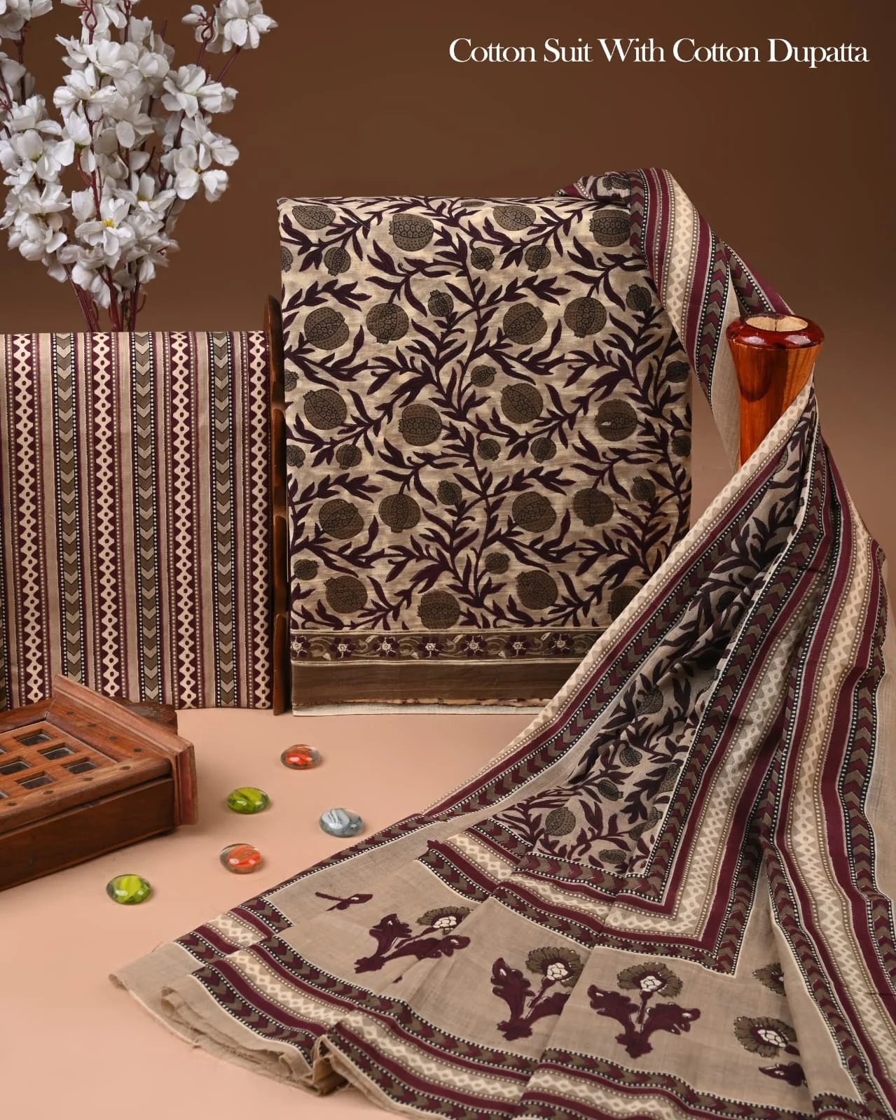 Exclusive Hand Block Cotton Suit With Cotton Dupatta(BFCOT172)