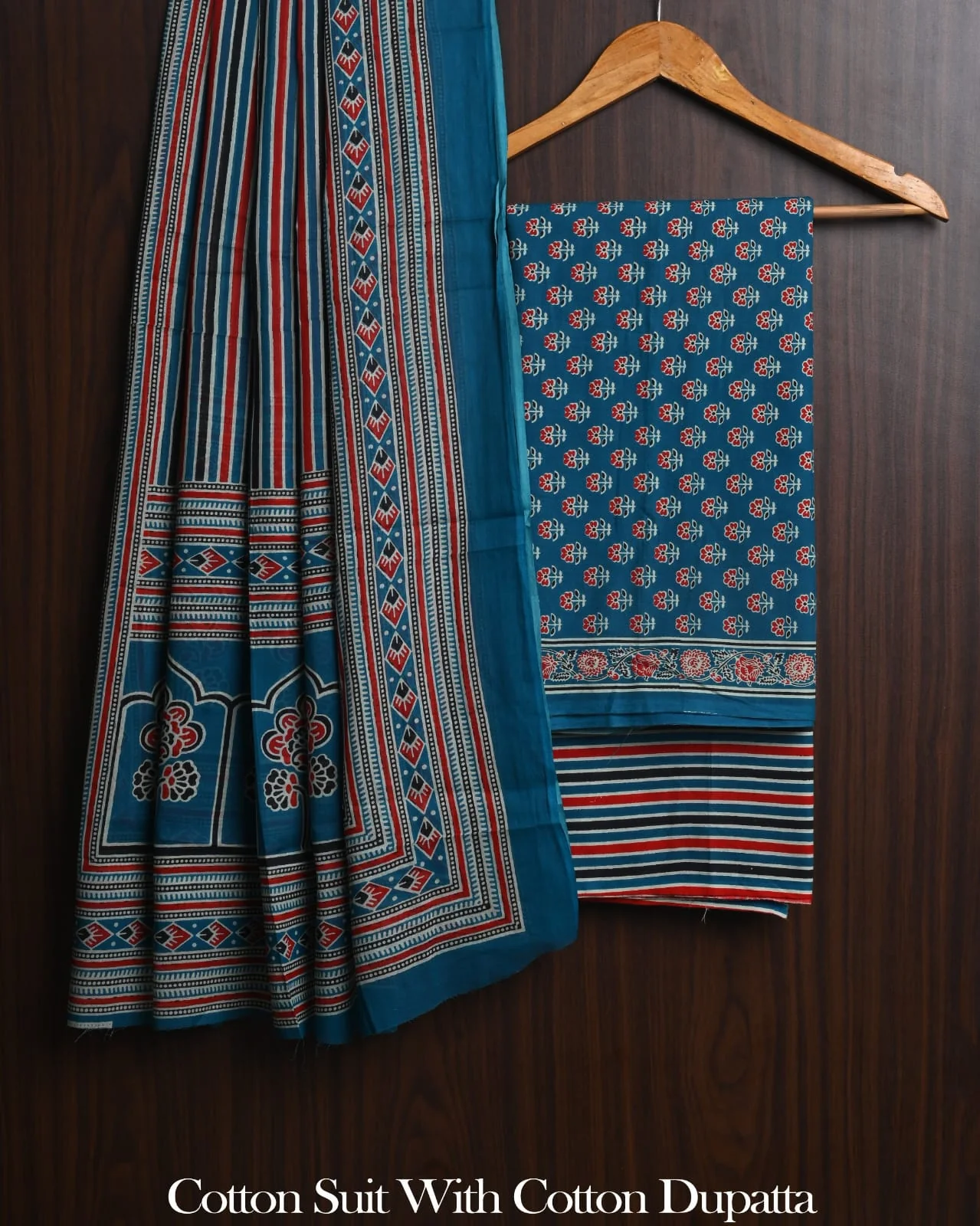 Exclusive Hand Block Cotton Suit With Cotton Dupatta(BFCOT197)
