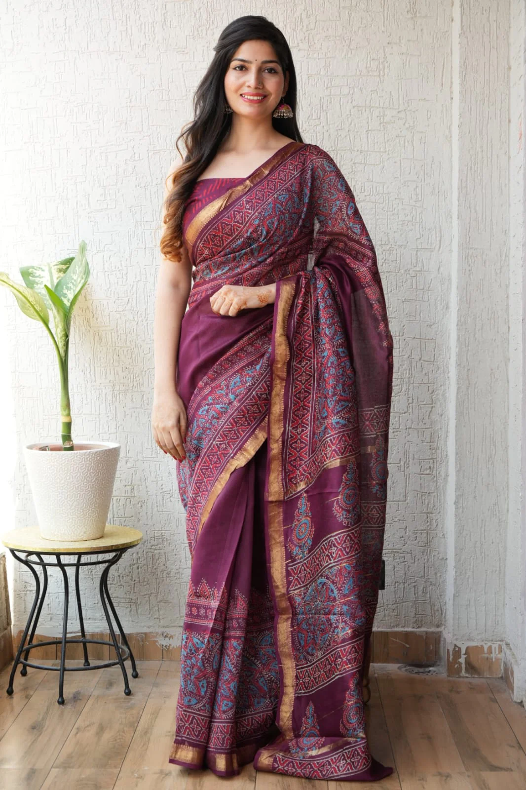 New Designer Hand Block Print Maheshwari Silk Saree (BFMSARE07)