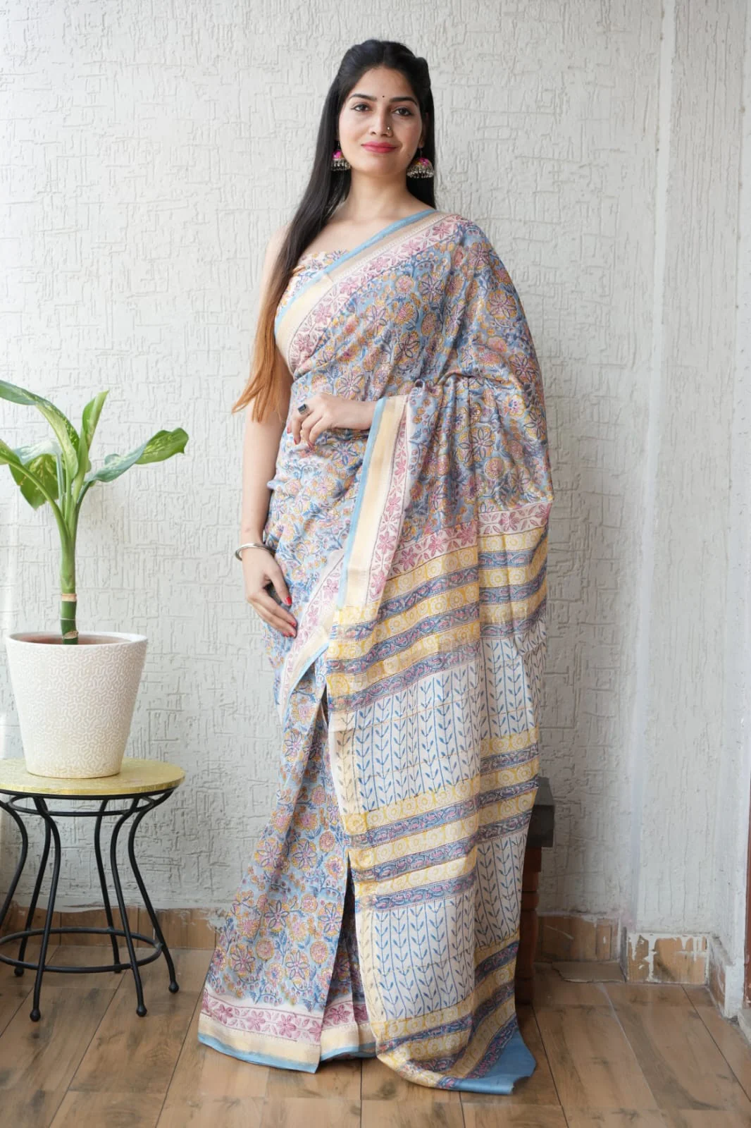 New Designer Hand Block Print Maheshwari Silk Saree (BFMSARE13)