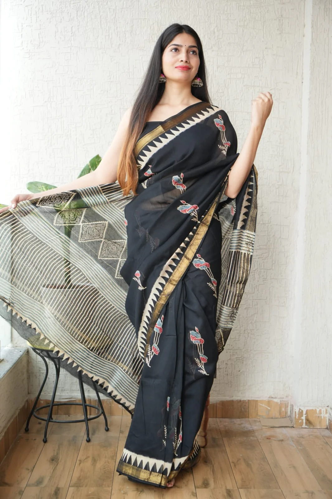 New Designer Hand Block Print Maheshwari Silk Saree (BFMSARE45)