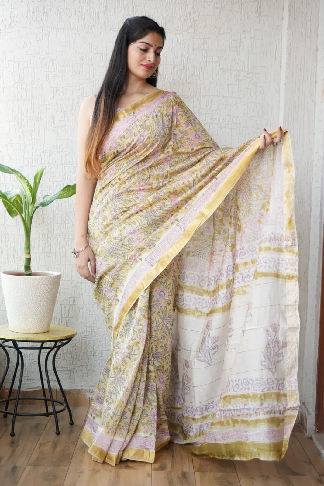 New Designer Hand Block Print Maheshwari Silk Saree (BFMSARE55)