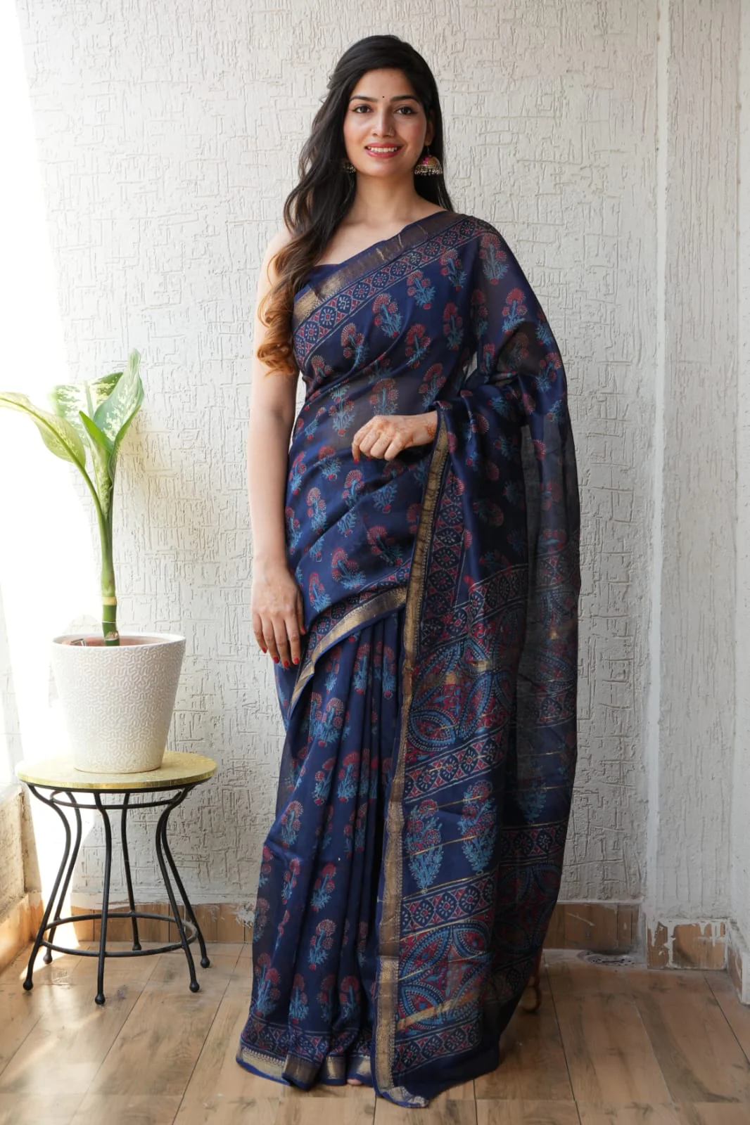 New Designer Hand Block Print Maheshwari Silk Saree (BFMSARE58)