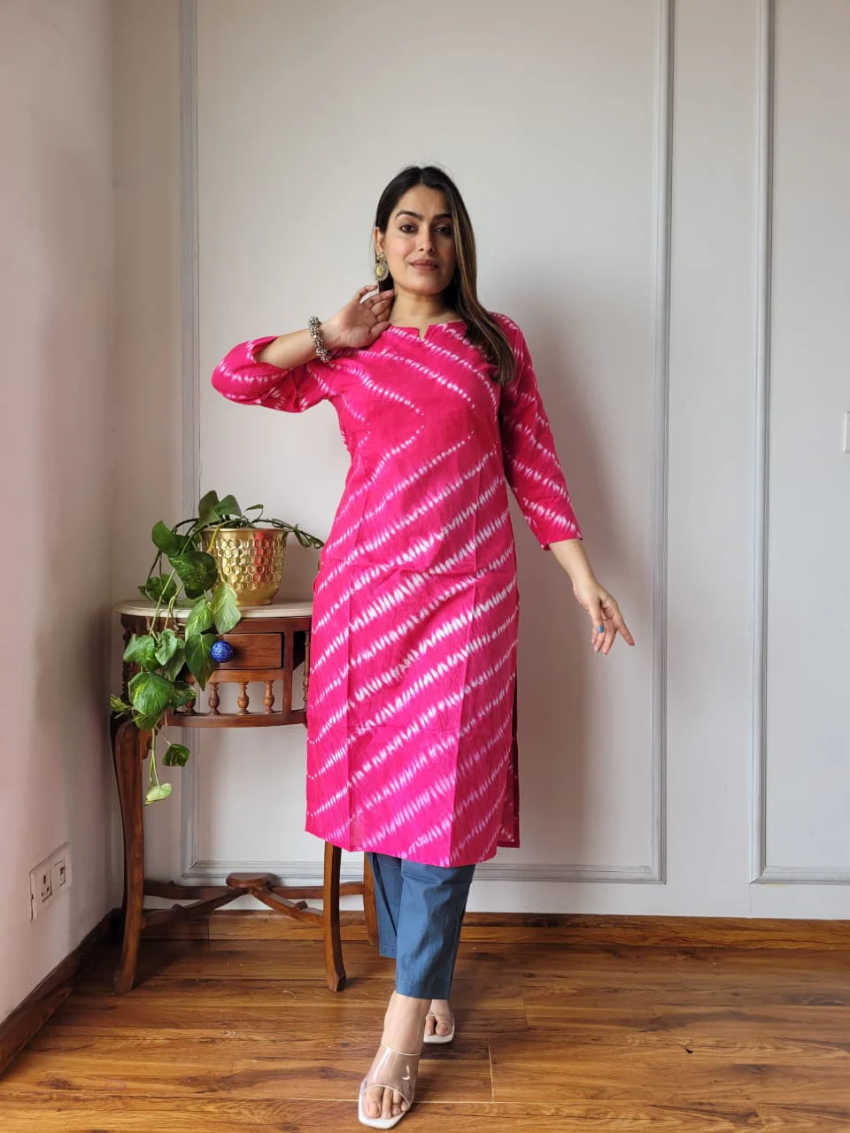 Pink Tie Dye Cotton Kurti for Women