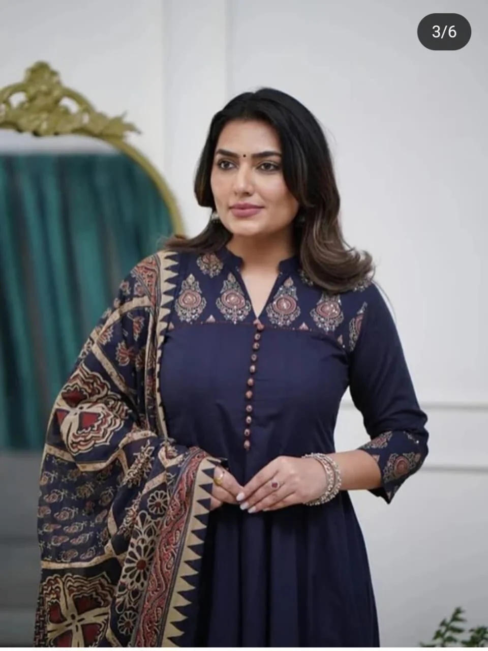 Navy Blue Cotton Anarkali Suit - Image 3
