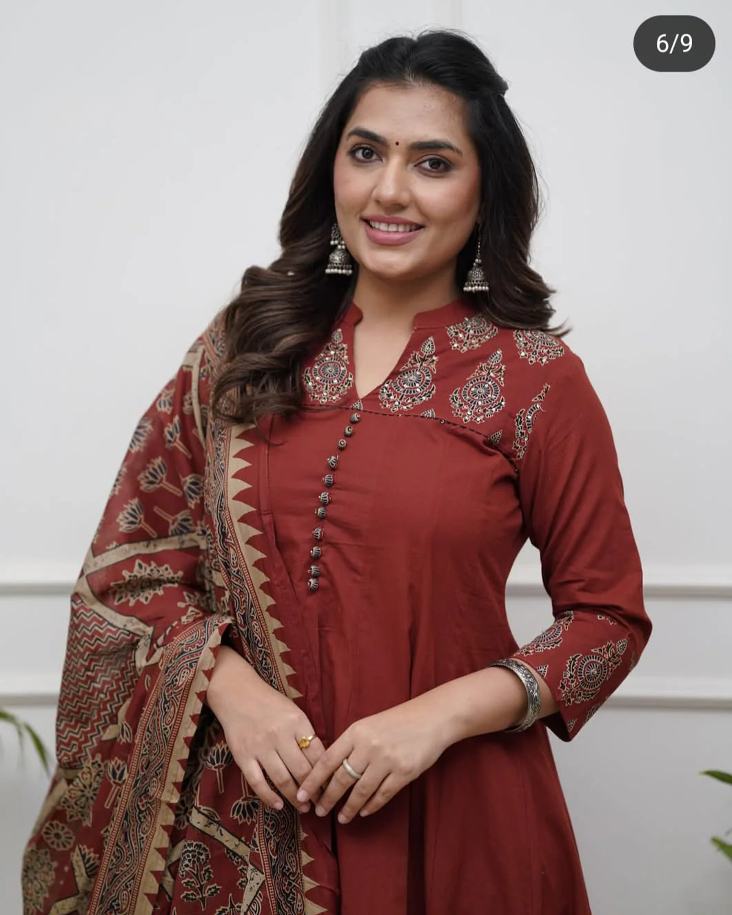 Maroon Cotton Angrakha Anarkali Suit - Image 2