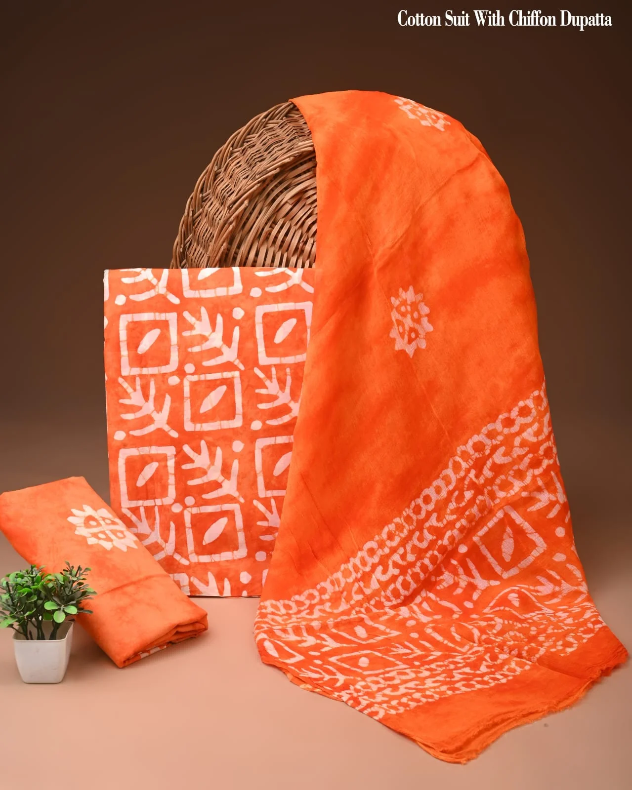 Premium Hand Block Cotton Suit With Chiffon Dupatta Suit Sets(BFCC59)