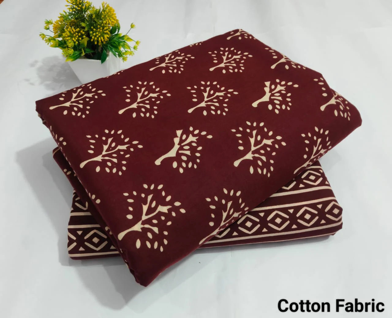 Maroon Traditional Printed Top & Bottom Suit Set – Elegant Cotton Suit Material |(BFTB097)