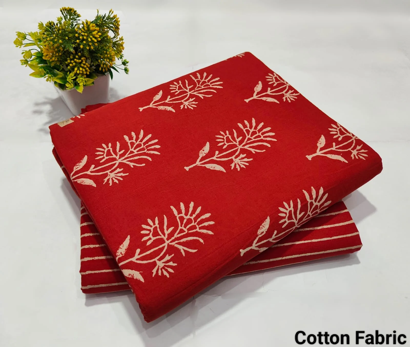 Red Floral Printed Cotton Fabric for Kurti – Soft Breathable Dress Material(BFTB110)