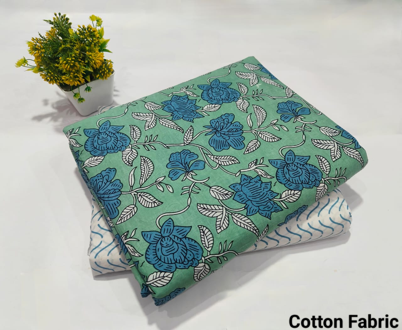 Green Floral Printed Top & Bottom Suit Set – Elegant Cotton Suit Material (BFTB78)