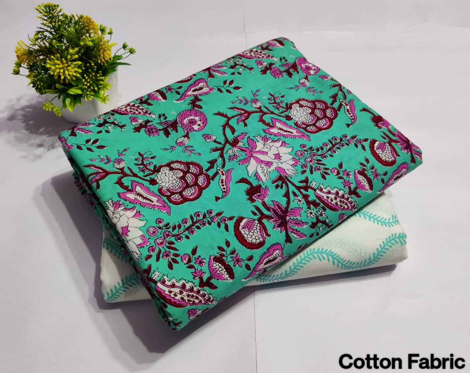 Teal Floral Printed Top & Bottom Suit Set – Elegant Cotton Suit Material |  (BFTB79)