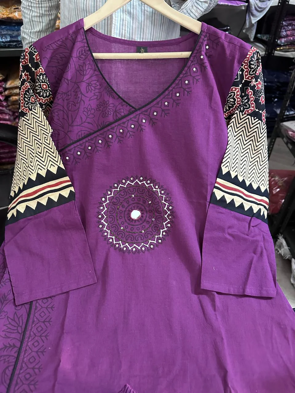 Royal Purple Cotton Kurti Pant Dupatta Set for Women - Image 3