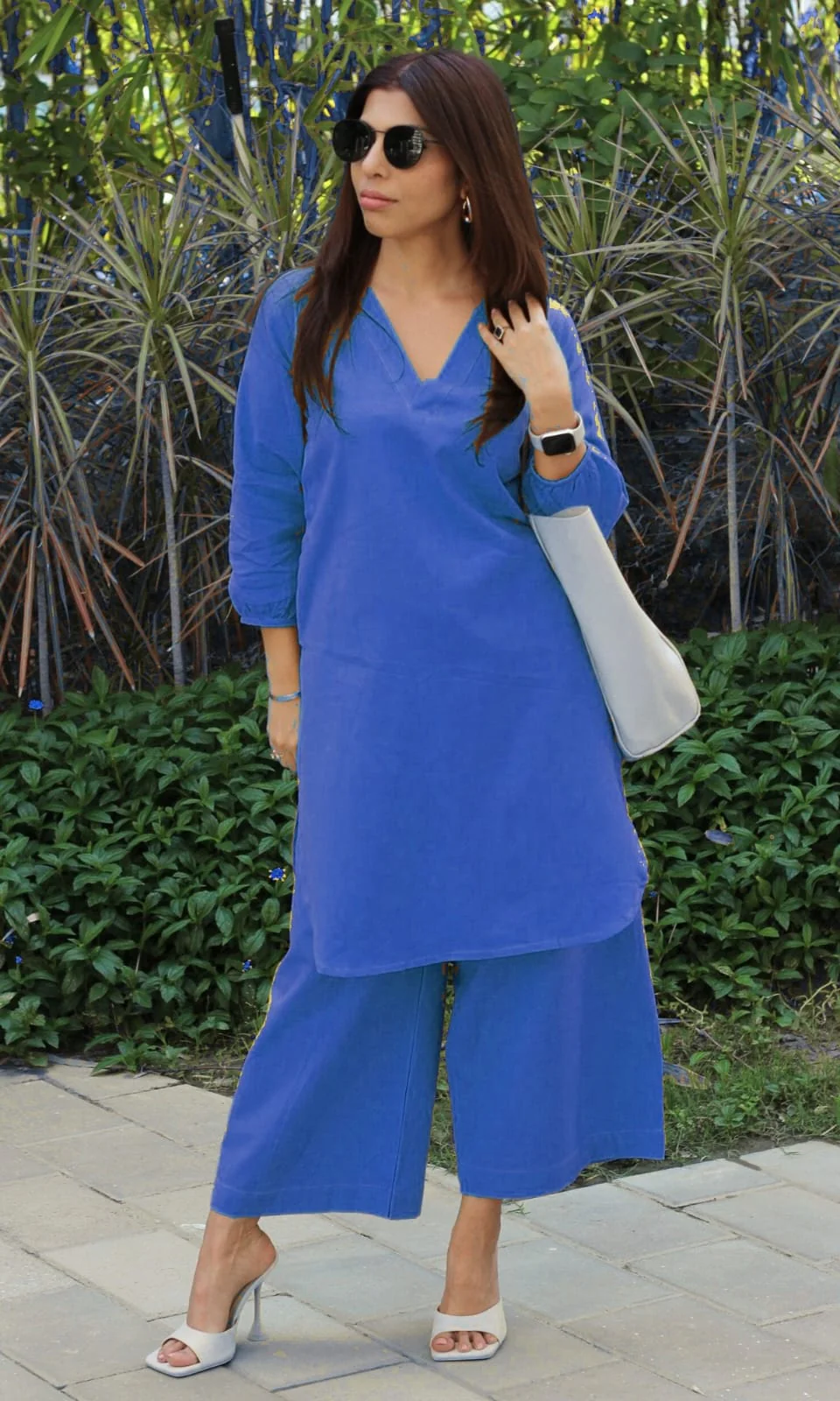 Navy Blue Cotton Slub Kurta Pant Set | Stylish Office Wear for Women
