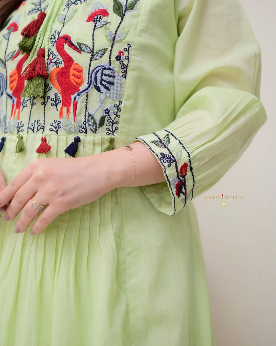 Light Green Cotton Embroidered Kurti Pant Set | Elegant Ethnic Wear for Women - Image 2