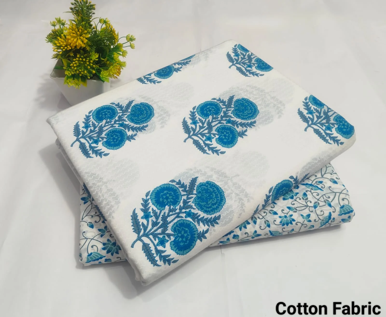 White Blue Floral Cotton Fabric (BFTB113)