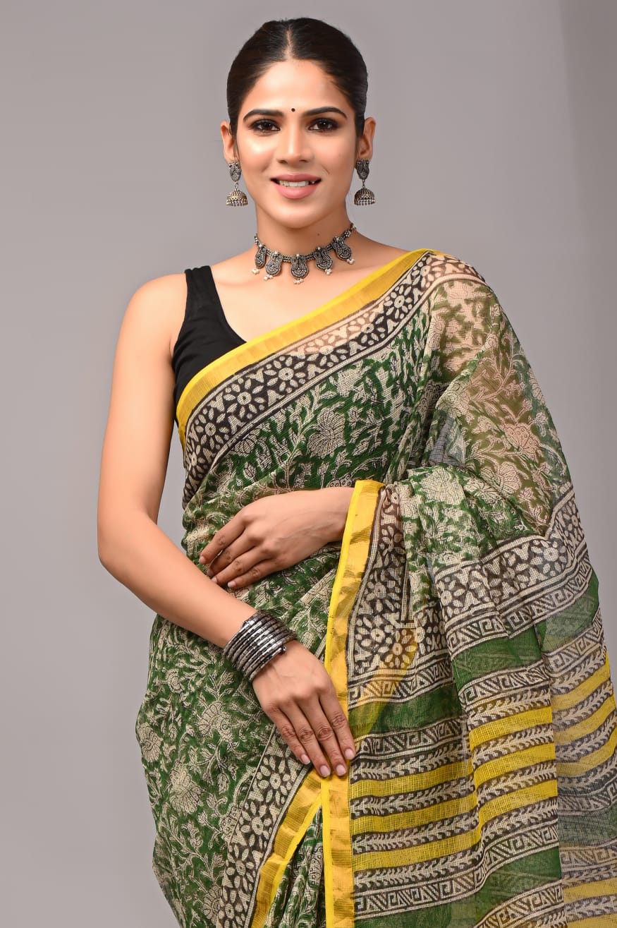 Green & Yellow kota doriya saree (BFKS32) - Image 2