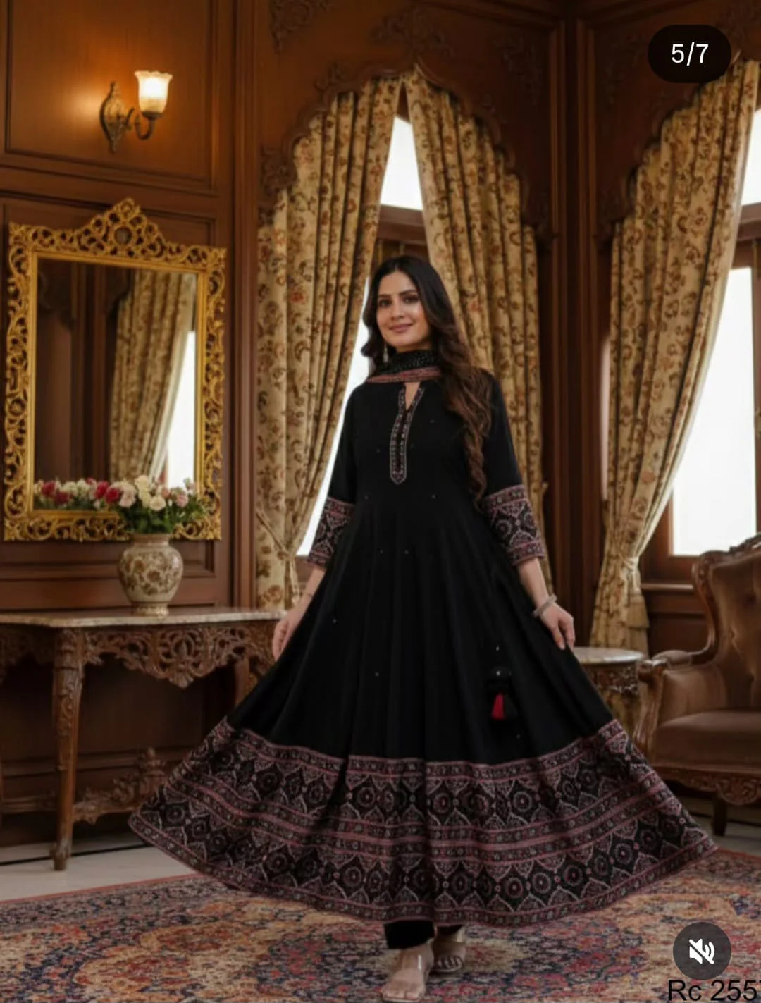 Black Premium Cotton Anarkali Dress | Mirror & Katha Thread Work | Hand Block Print Border - Image 3