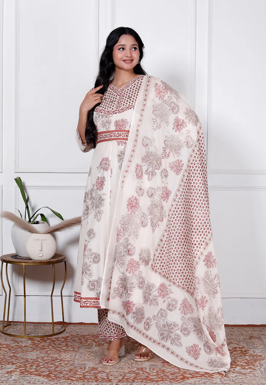 Maroon Floral Print Premium Cotton Anarkali Suit Set