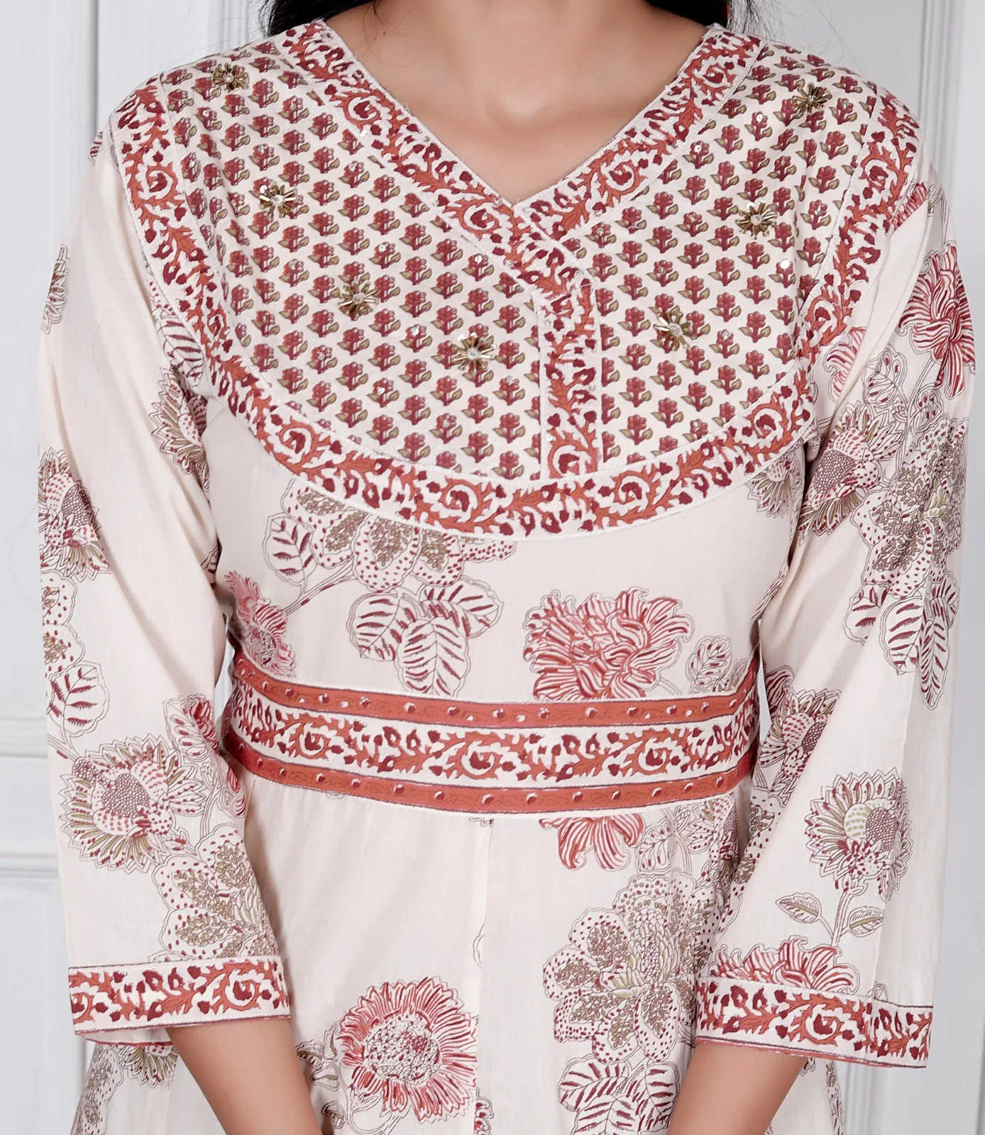 Maroon Floral Print Premium Cotton Anarkali Suit Set - Image 3