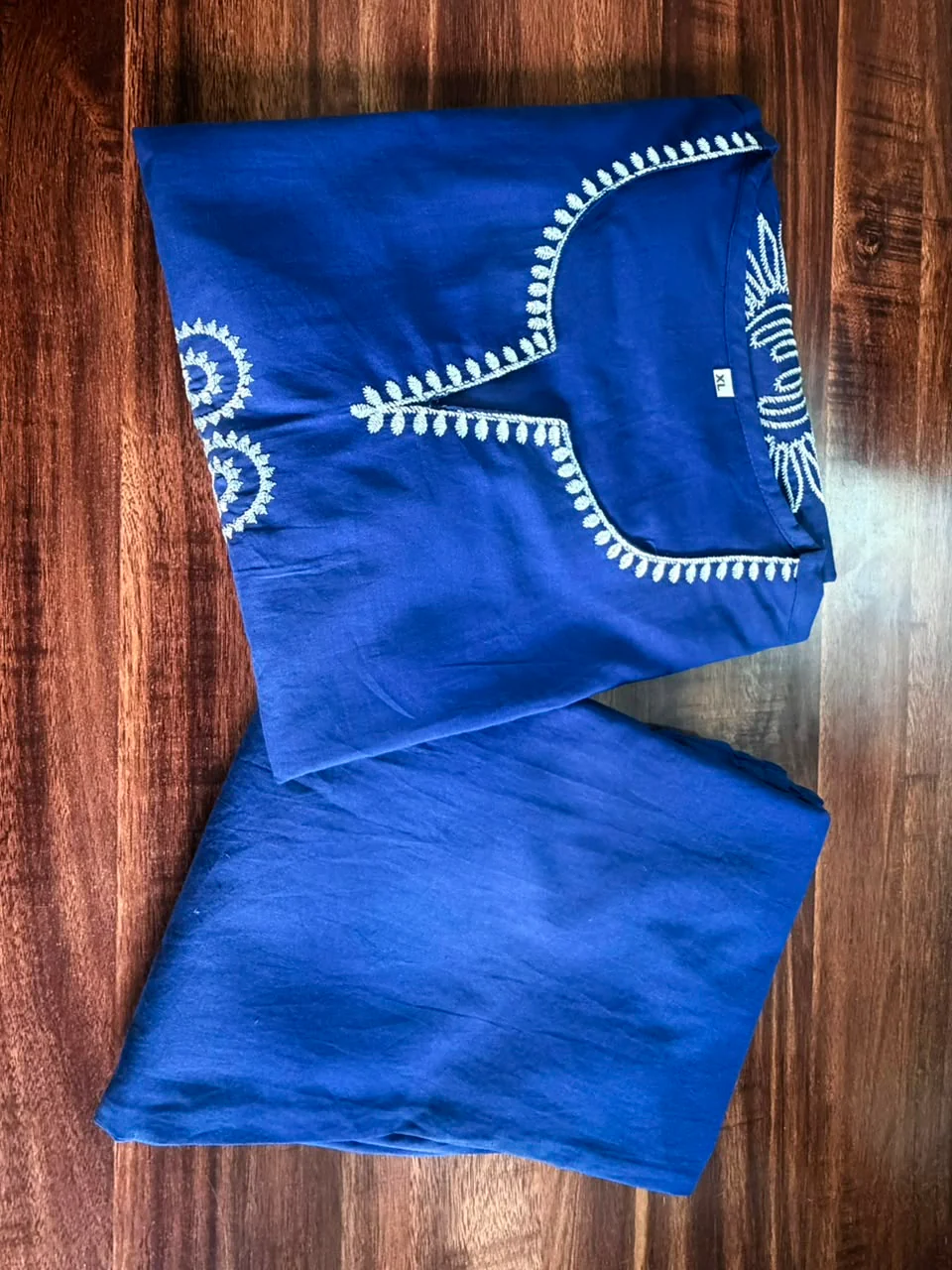 Teal Blue Premium Cotton Embroidered Co-ord Set - Image 3