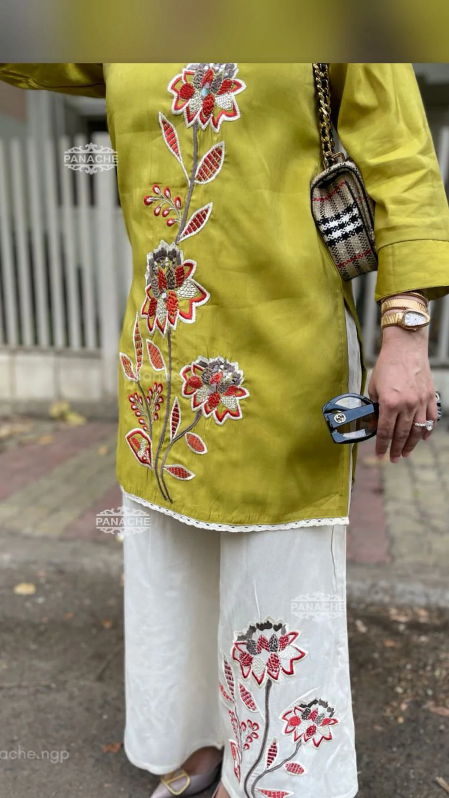 "Olive Bloom — Embroidered Cotton Slub Kurti - Image 2