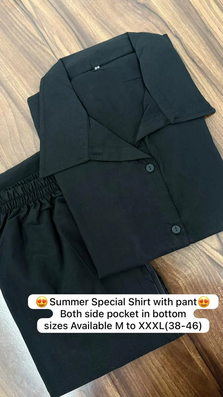 Black Pure Cotton Coord Set | Shirt & Wide Leg Pant - Image 3