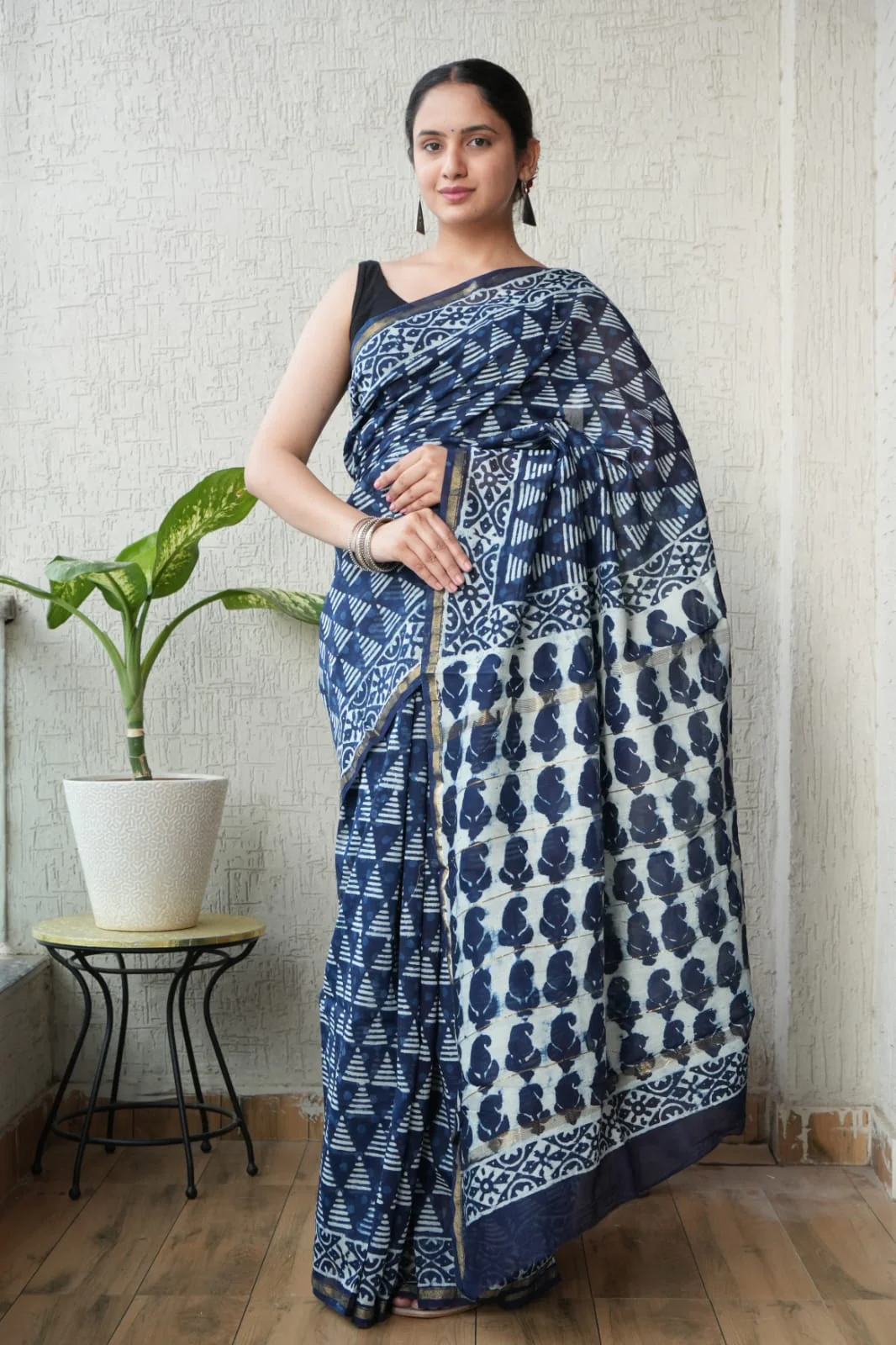 New Designer Hand Block Print Chanderi Silk Saree(BFCS69)