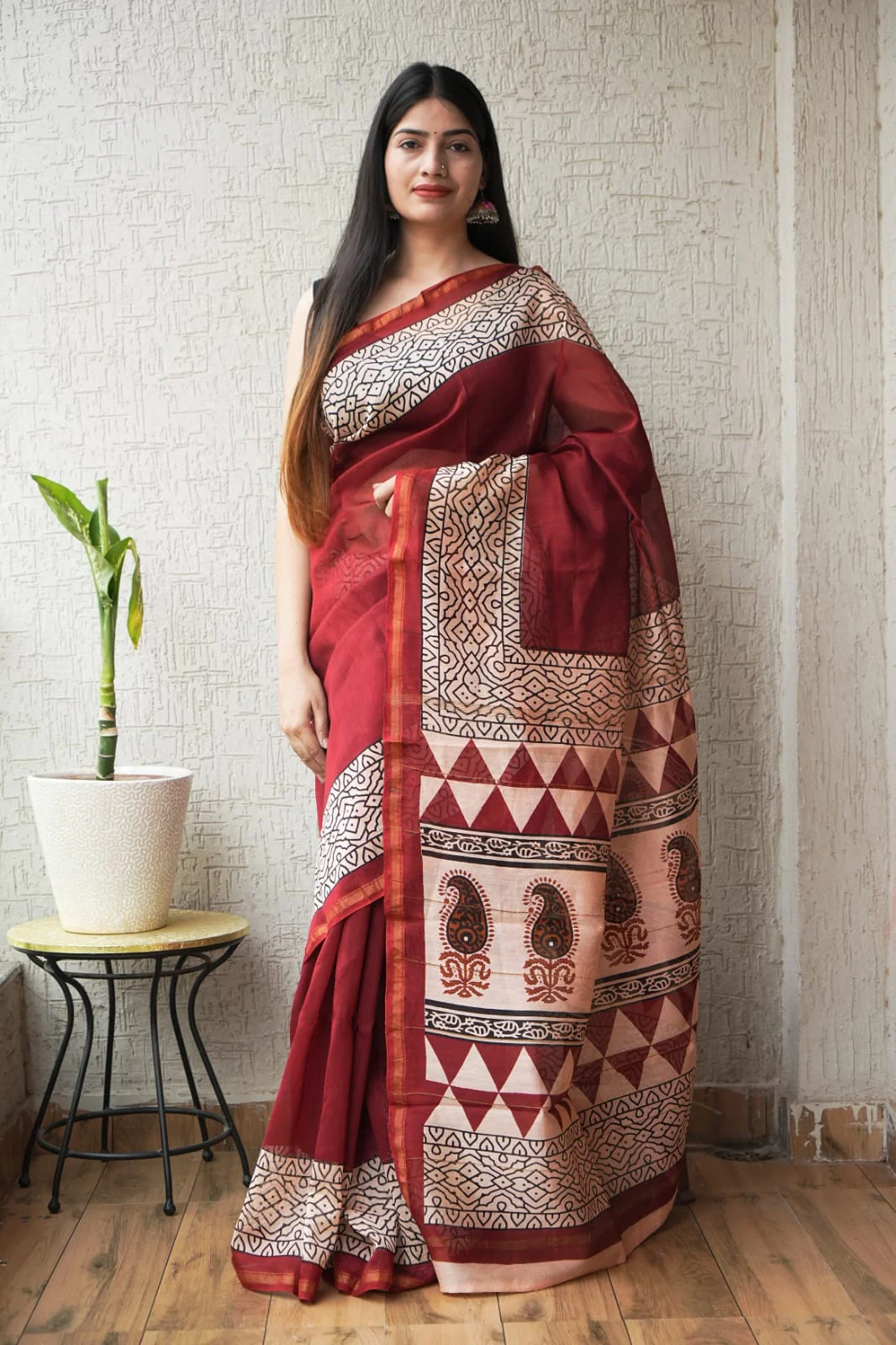 New Designer Hand Block Print Chanderi Silk Saree(BFCS77)