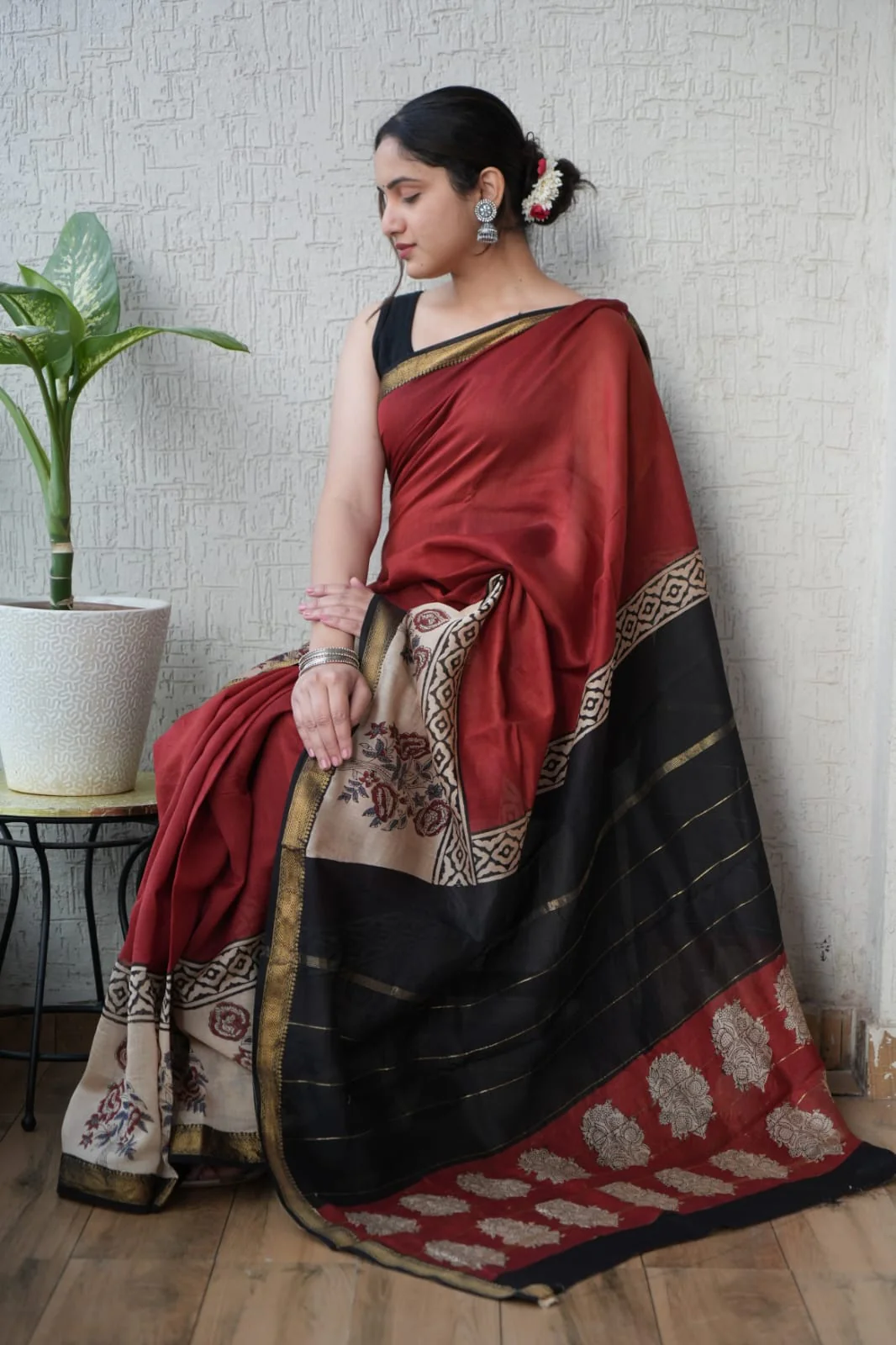 New Designer Hand Block Print Maheshwari Silk Saree (BFMSARE67)
