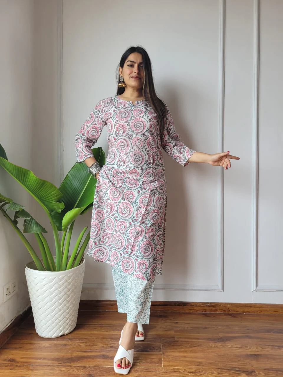 Grey Printed Cotton Kurti Pant Set for Women | Elegant Ethnic Wear