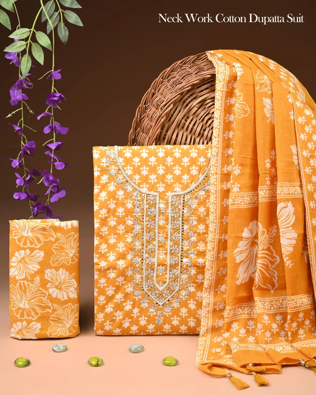 PREMIUM GOTA PATTI COTTON SUIT SET WITH CHIFFON DUPATTA