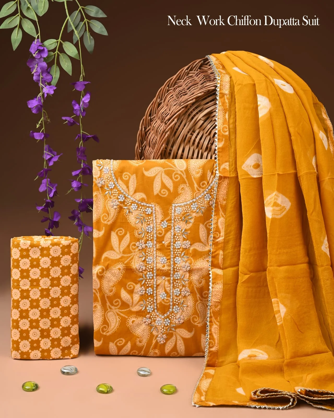 PREMIUM GOTA PATTI COTTON SUIT SET WITH CHIFFON DUPATTA