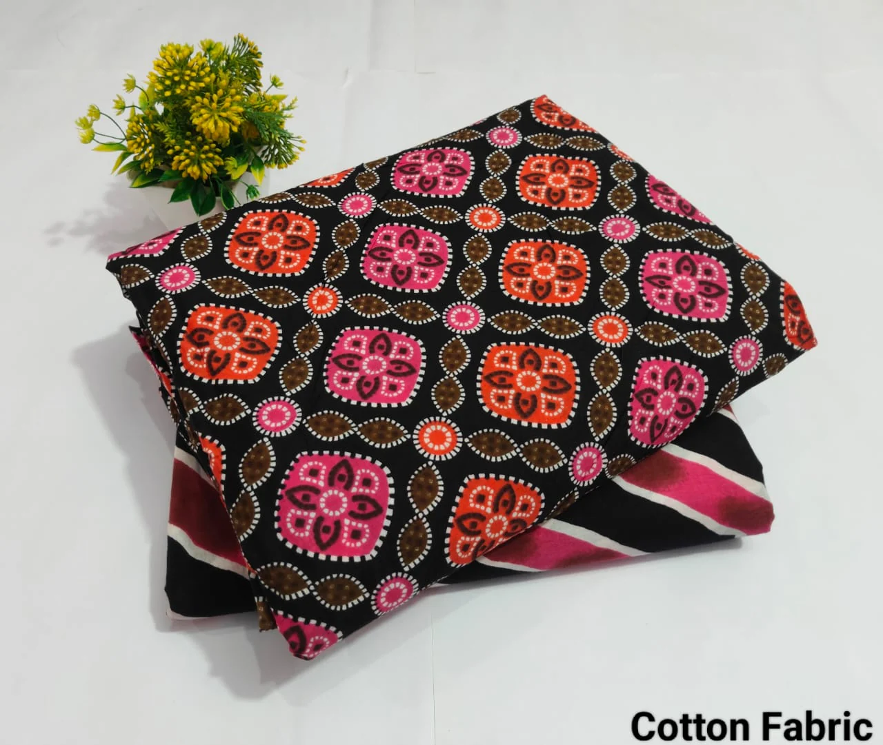 Black Cotton Fabric with Geometric Print – Trendy Printed Fabric  (BFTB06)