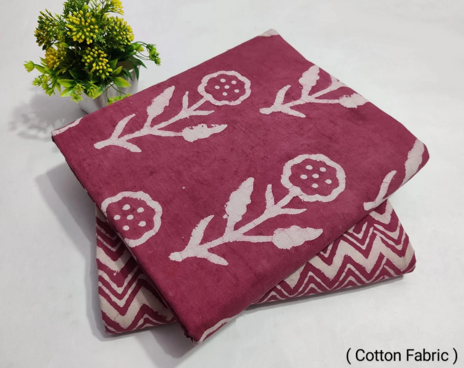 Maroon Cotton Fabric with Handblock Print  (BFTB07)