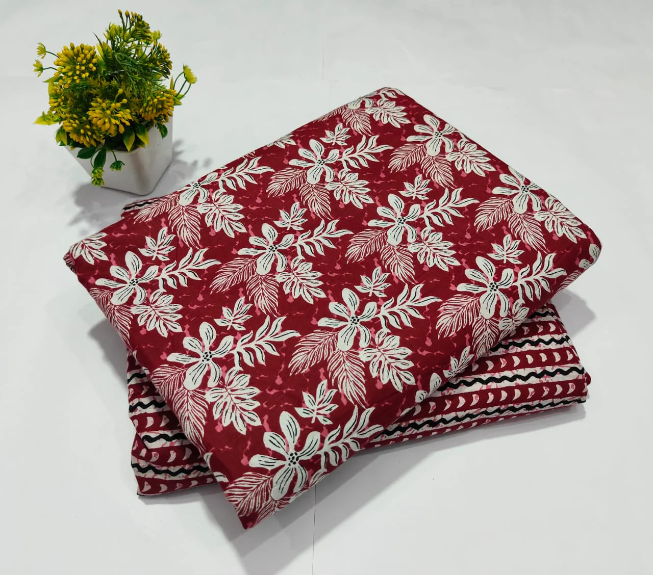 Red Floral Printed Top & Bottom Suit Set – Elegant Ethnic Suit Material (BFTB12)