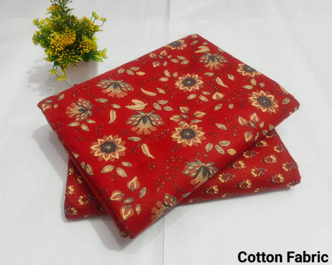 Red Floral Print Cotton Fabric – Stylish Ethnic Dress Material (BFTB15)