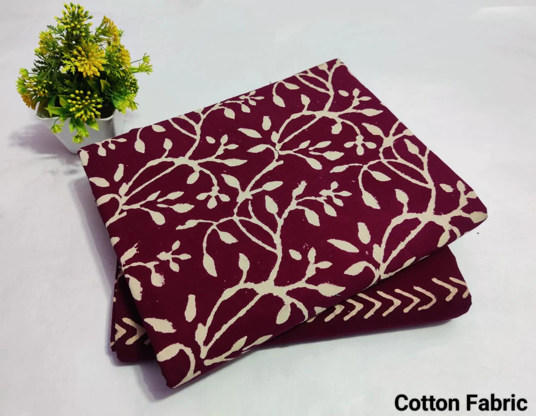 Dark Maroon Vine Printed Cotton Fabric – Stylish Ethnic Material(BFTB16)