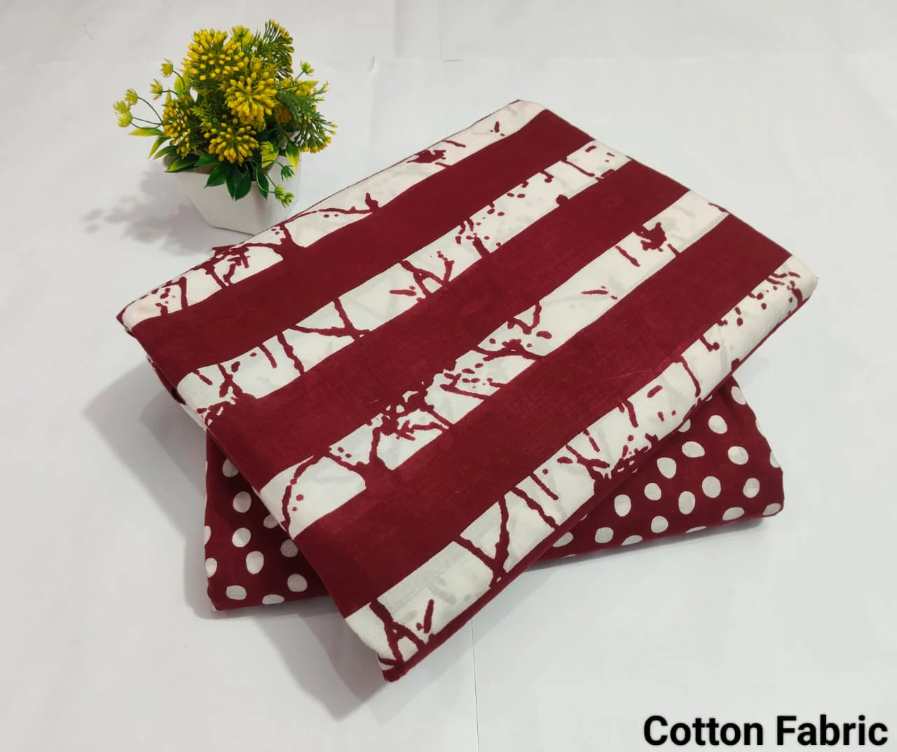 Maroon Stripe Cotton Fabric – Printed Cotton Material (BFTB25)