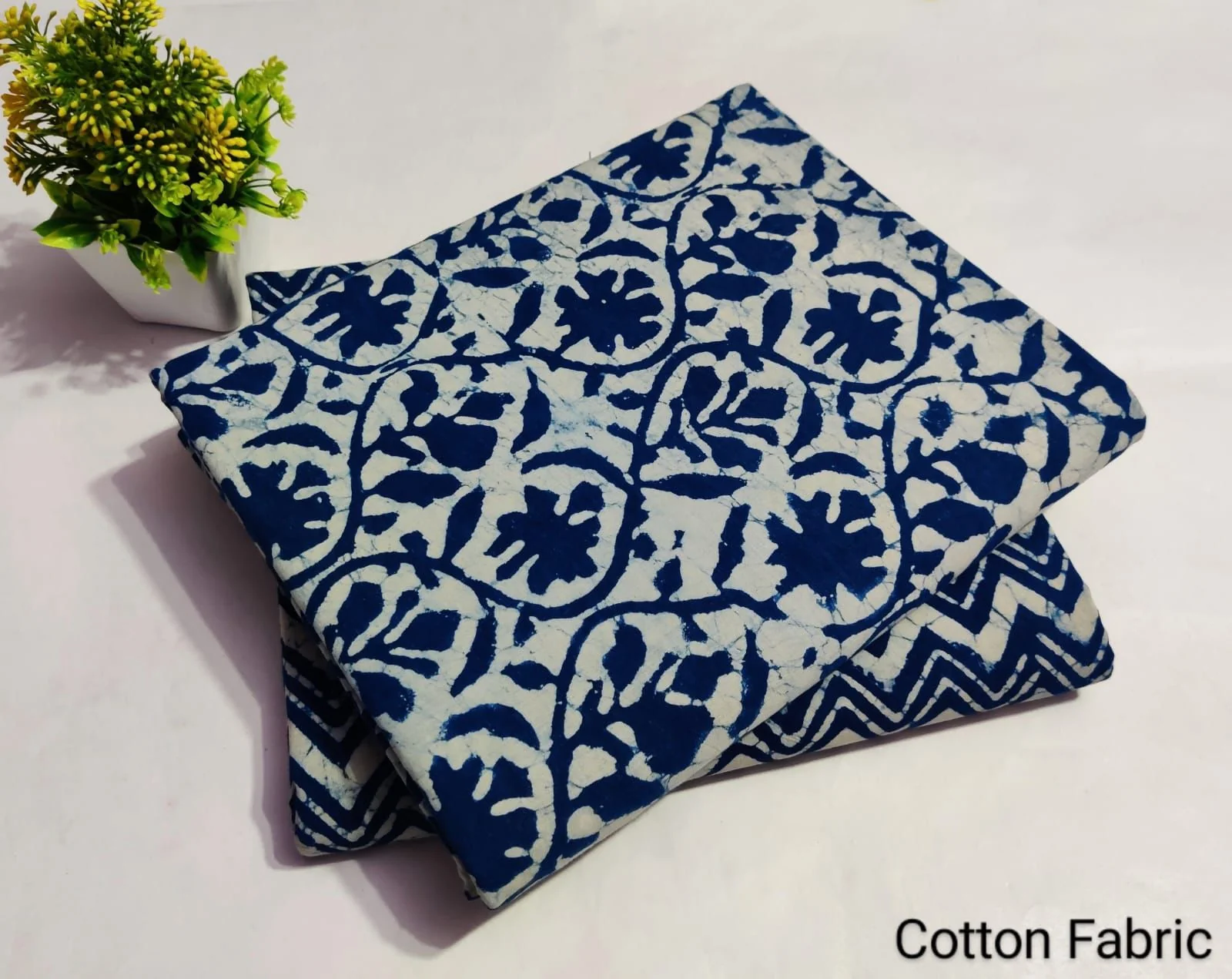 Indigo Vine Print Cotton Fabric – Ethnic Handblock Cotton Material (BFTB27)