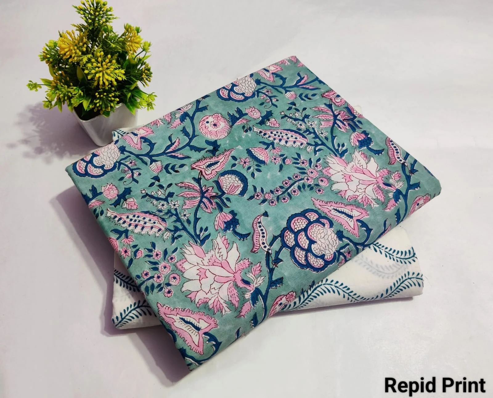 Teal Rapid Printed Top & Bottom Suit Set – Elegant Cotton Suit Material  (BFTB30)