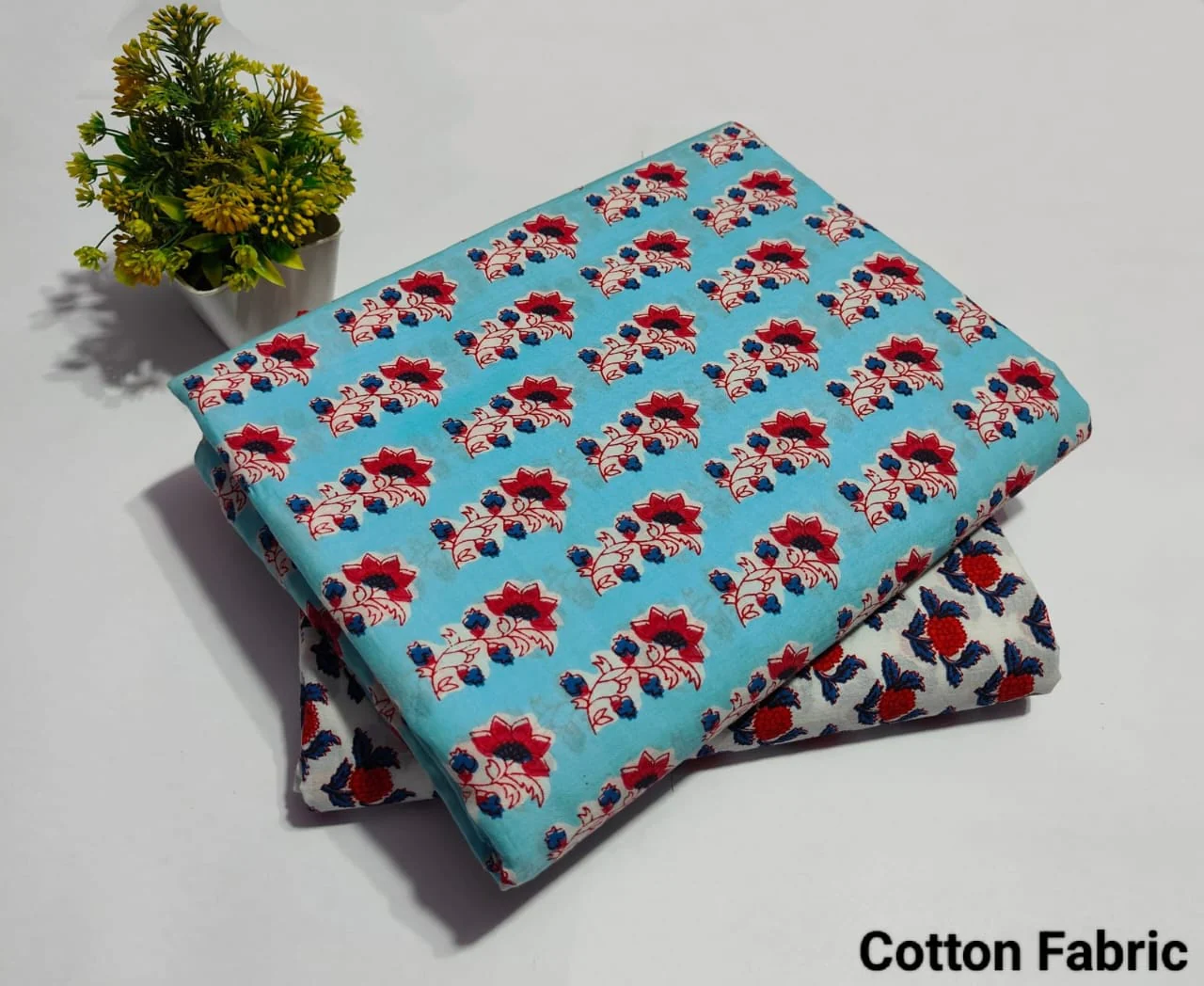 Sky Blue Floral Printed Top & Bottom Suit Set – Elegant Cotton Suit Material (BFTB34)